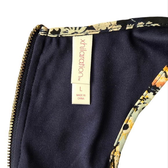 Xhiliration Short Floral Skort Dress Sz Large Dark Blue White Orange Sleeveless - Picture 2 of 5